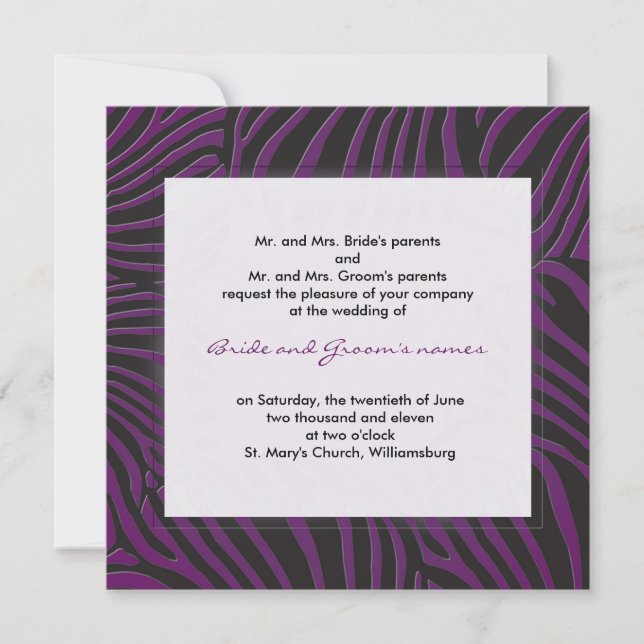 Trendy zebra - Purple Invitation (Front)