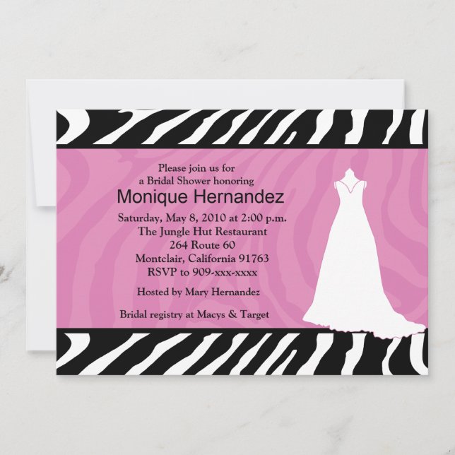 TRENDY ZEBRA STRIPE Pink Bridal Shower 5x7 Invitation (Front)