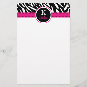 Trendy Zebra Stripes Monogrammed Stationary Stationery