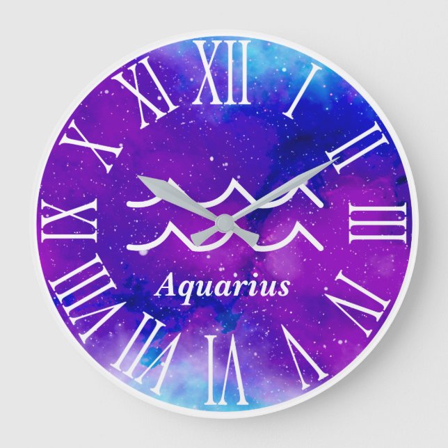 Trendy Zodiac Nebula Aquarius Symbol Large Clock (Front)