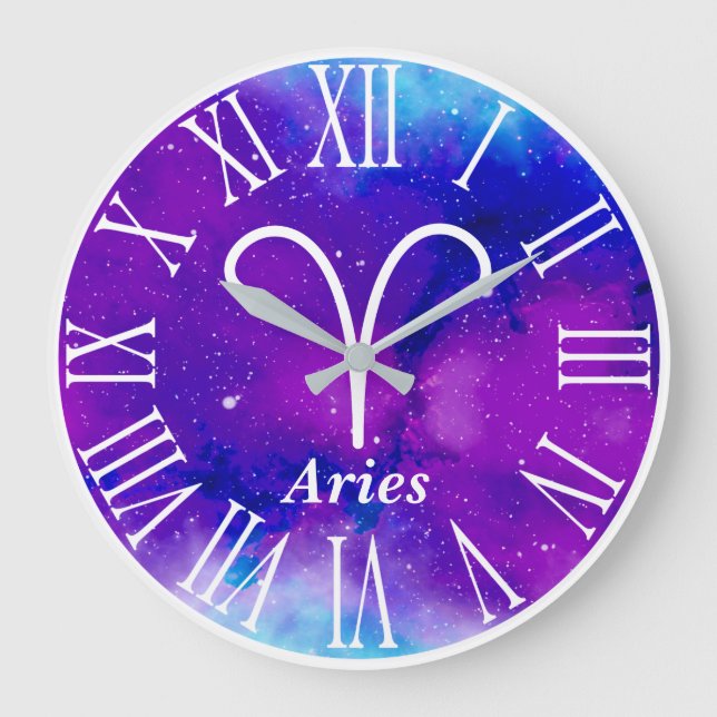 Trendy Zodiac Nebula Aries Symbol Large Clock (Front)
