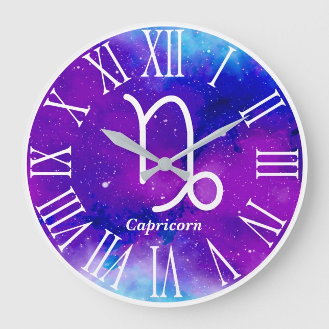 Trendy Zodiac Nebula Capricorn Symbol Large Clock (Front)