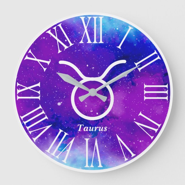 Trendy Zodiac Nebula Taurus Symbol Large Clock (Front)