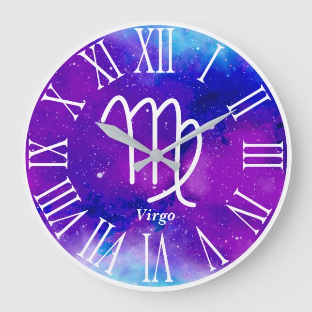 Trendy Zodiac Nebula Virgo symbol Large Clock (Front)
