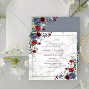 TrendyLight Dusty Blue Burgundy Gold Floral Square Invitation