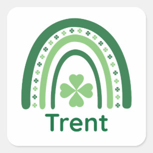 Trent Name Clover Boho Rainbow Square Sticker
