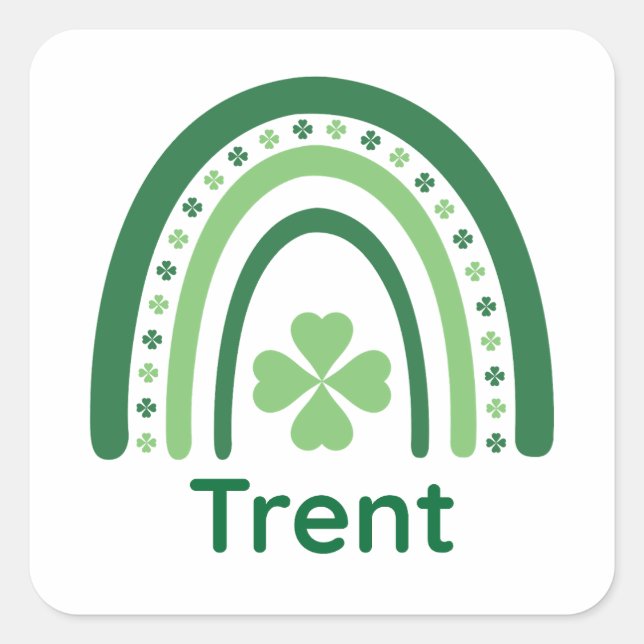 Trent Name Clover Boho Rainbow Square Sticker (Front)