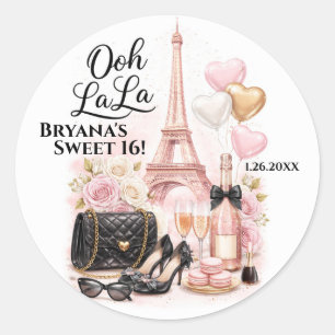 Très Chic in the City Pink Paris Sweet 16 Party Classic Round Sticker