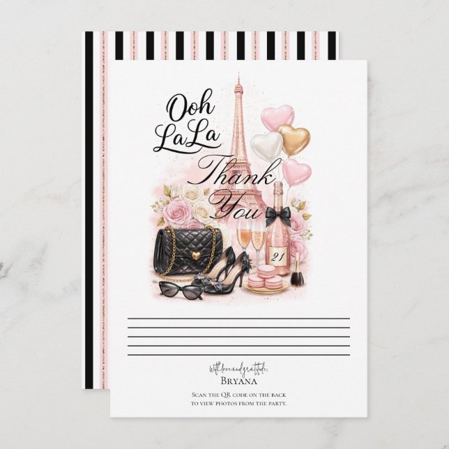Très Chic in the City Pink Paris Thank You Card (Front/Back)
