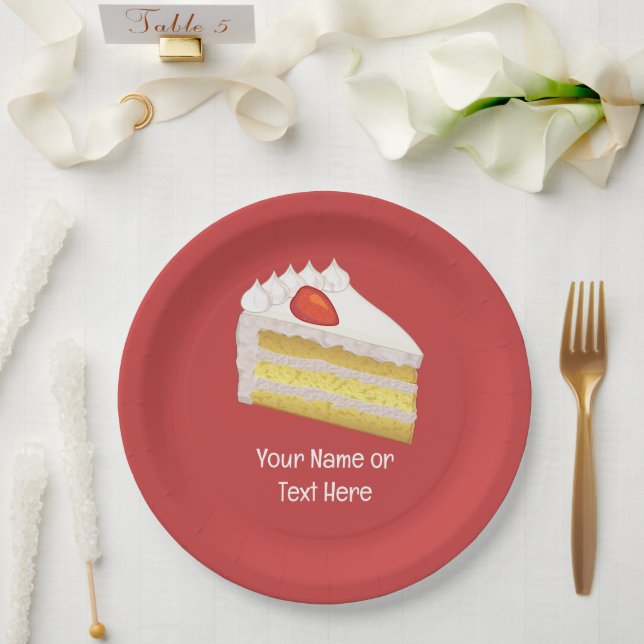 Tres Leches Cake Slice - Celebration custom text Paper Plate (Wedding)