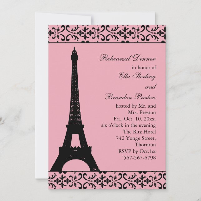 Tres Paris Rehearsal Dinner Invite(pink) Invitation (Front)