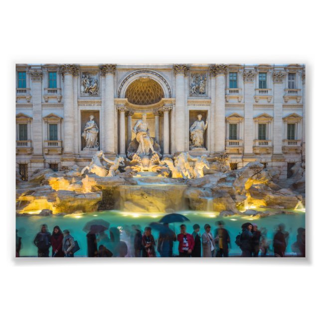 Trevi fountain in rain at night Rome Italy Photo Print (Front)