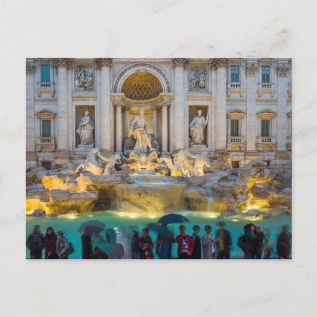 Trevi fountain in rain at night Rome Italy Postcard (Front)