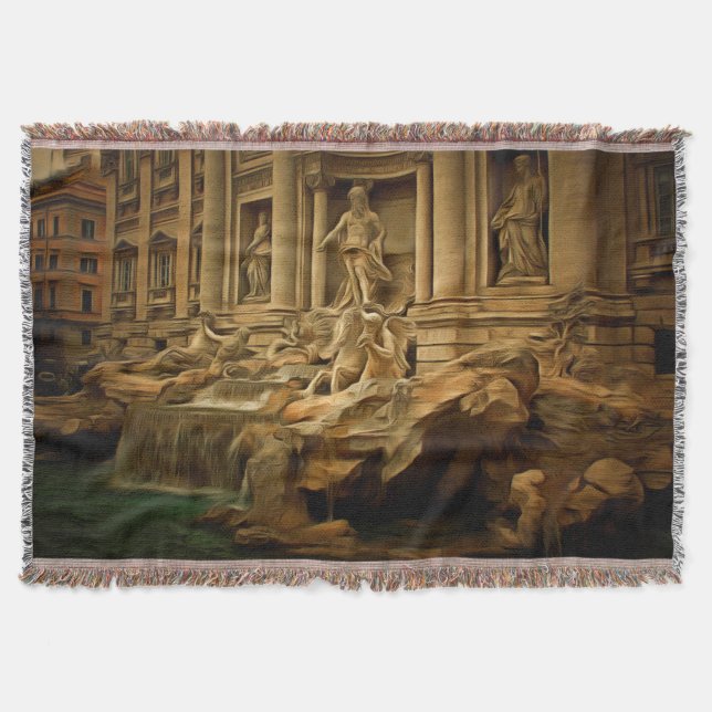 Trevi fountain painting Rome Throw Blanket (Front)