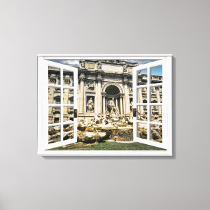 Trevi Fountain View Fake Window Canvas Print