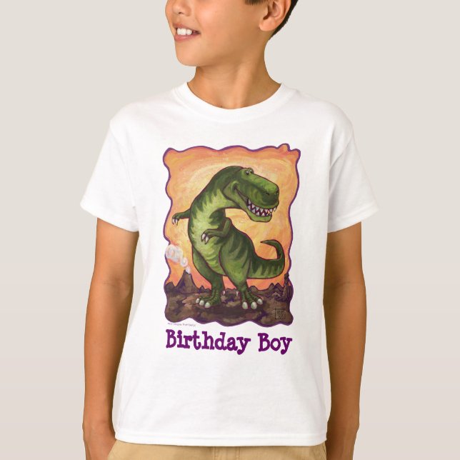 TRex Dino Birthday Boy Front and Back T-Shirt (Front)
