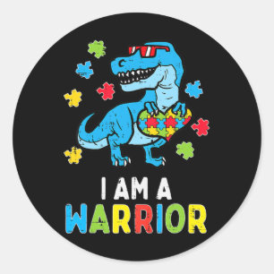 Trex Dino I Am A Warrior Toddler Boys Autism Aware Classic Round Sticker