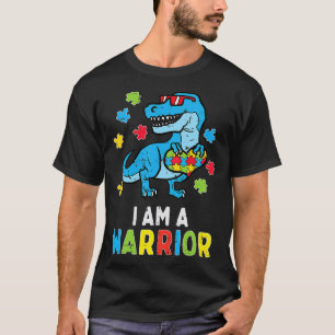 Trex Dino I Am A Warrior Toddler Boys Autism Aware T-Shirt