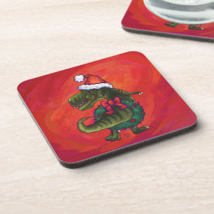 TRex Dino in Santa Hat on Red Coaster