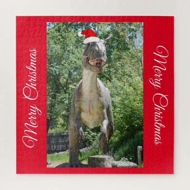 TREX Dino saur wearing a Santa Claus Hat Jigsaw Puzzle (Vertical)