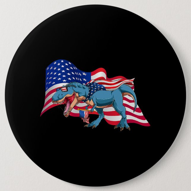 TRex Dinosaur American Flag 4Th Of July Independen 6 Cm Round Badge (Front)