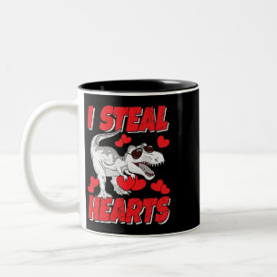 TRex Dinosaur I Steal Hearts Daddy Mummy Family Two-Tone Coffee Mug