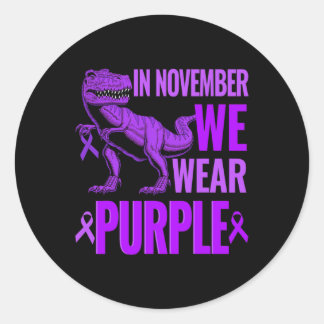 Trex Dinosaur In November We Wear Purple Epilepsy  Classic Round Sticker