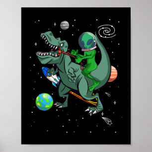 TRex Dinosaur In the Outer Space Astronaut Alien Poster