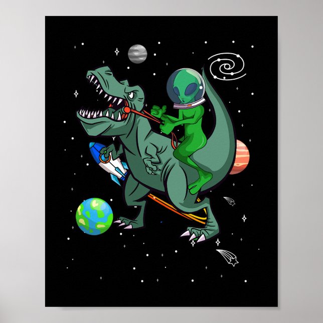 TRex Dinosaur In the Outer Space Astronaut Alien Poster (Front)