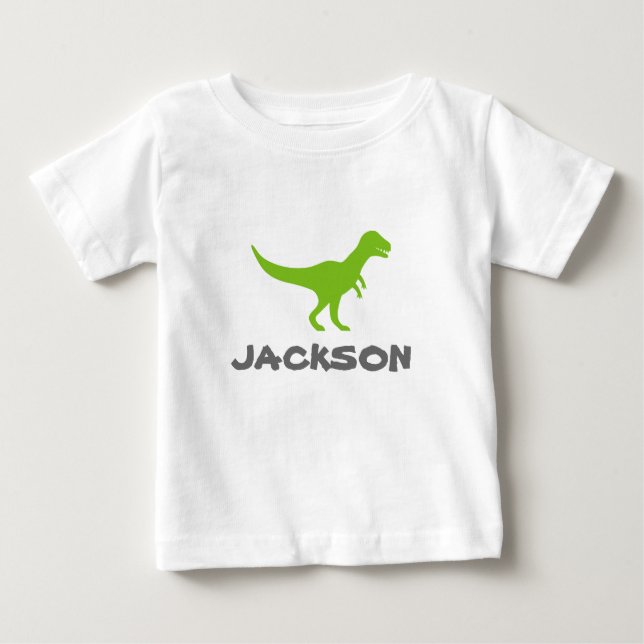 Trex dinosaur infant t shirt with custom kids name (Front)