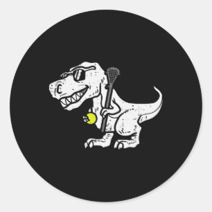 Trex Dinosaur Lacrosse Funny Lax Player Goalie Kid Classic Round Sticker