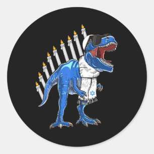 Trex Dinosaur Menorah Hanukkah Chanukah Jewish Boy Classic Round Sticker