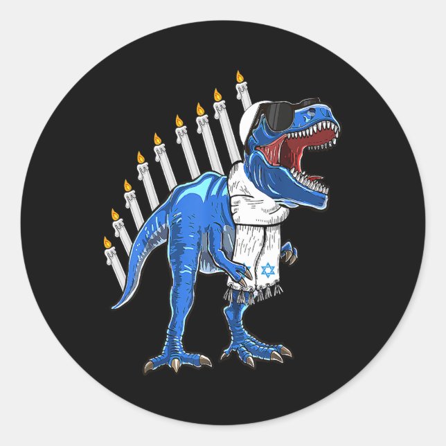 Trex Dinosaur Menorah Hanukkah Chanukah Jewish Boy Classic Round Sticker (Front)