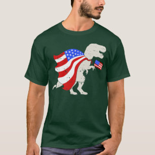 TRex dinosaur with american for Independence day T-Shirt