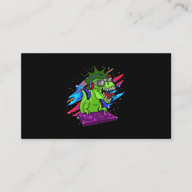TRex DJ Dinosaur Party Club Disc Jockey EDM Music  Business Card (Front)
