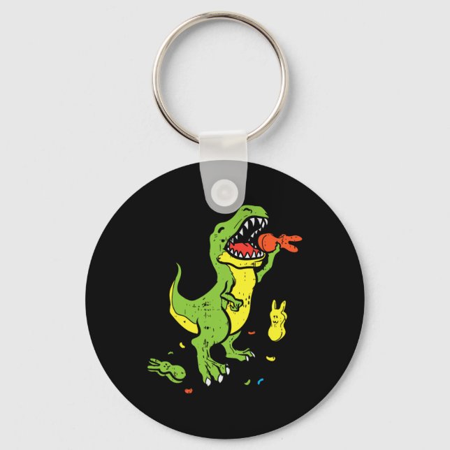 Trex Eating Bunny Funny Easter Dinosaur Lover Boys Key Ring (Front)