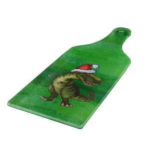 TRex in Santa Hat on Green Cutting Board