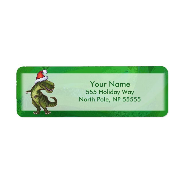 TRex in Santa Hat on Green Return Address Label (Front)