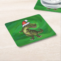 TRex in Santa Hat on Green