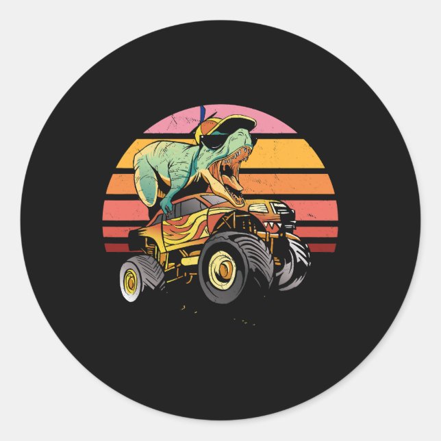 Trex Monster Truck Boys Dinosaur 2 Classic Round Sticker (Front)