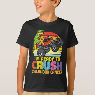 Trex Monster Truck Crush Childhood Cancer Awarenes T-Shirt
