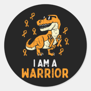 Trex Orange Ribbon Im A Warrior Leukaemia Awarenes Classic Round Sticker