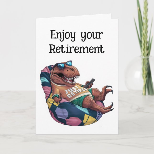 Trex sitting in bean bag chair with remote control card (Front)