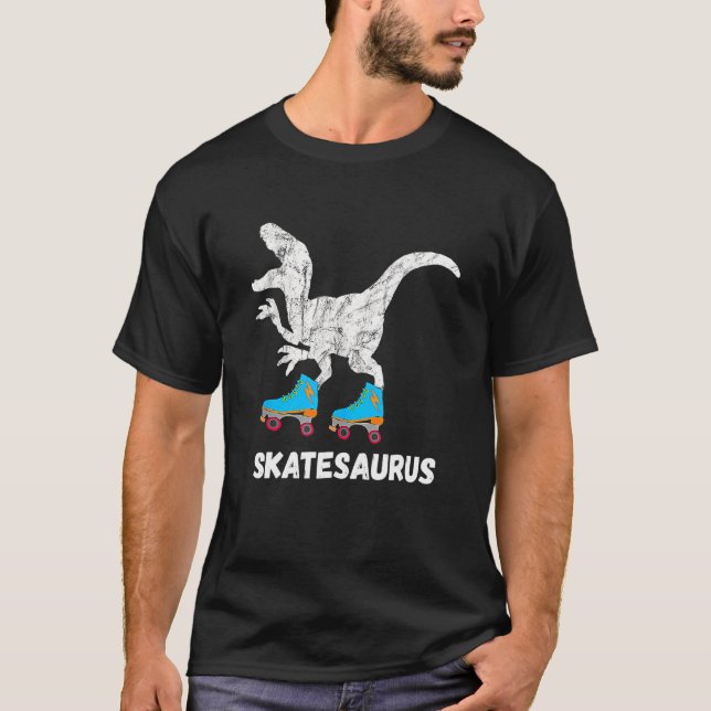 Trex Skating Kate Dinosaurs Skatesaurus Roller T-Shirt (Front)