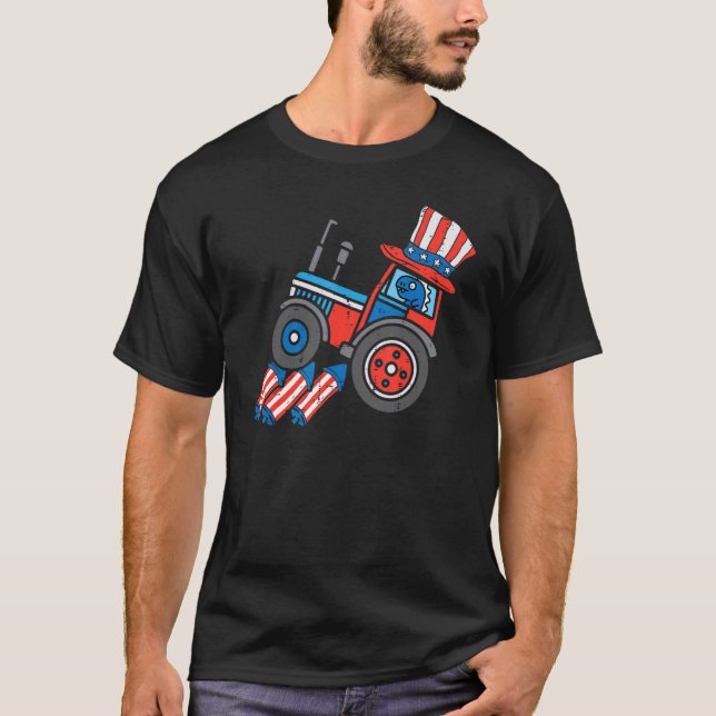 Trex Tractor Us Flag Dino Truck 4th Of July Toddle T-Shirt (Front)