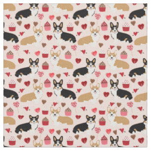 Tri and Red Corgi Valentines Fabric - pink