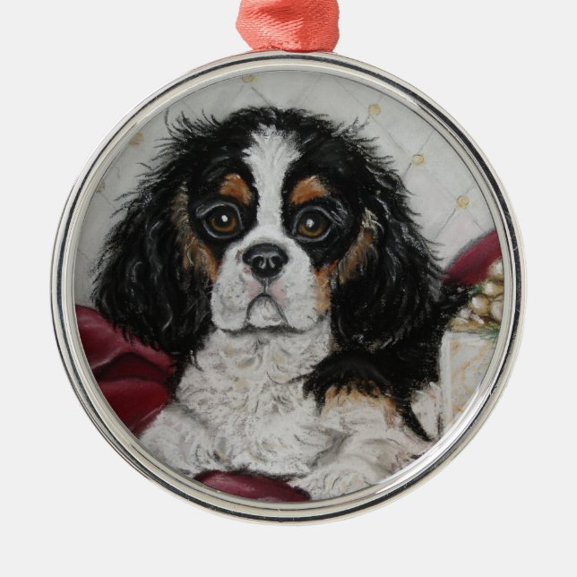 Tri Cavalier King Charles Spaniel Christmas Metal Tree Decoration (Front)