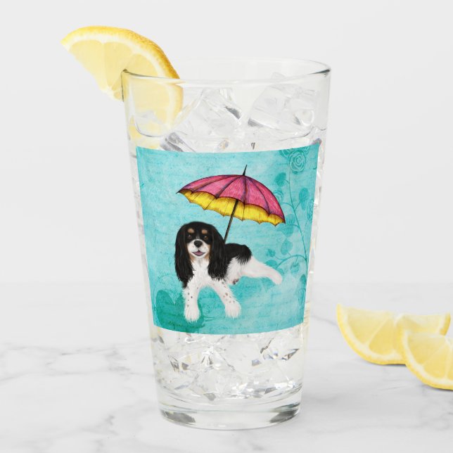 Tri Cavalier Spaniel and Umbrella Glass (Front Ice)