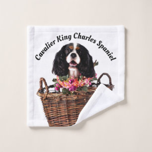Tri Color Cavalier King Charles Spaniel Dog Wash Cloth