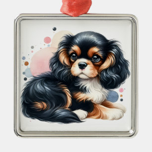 TRI COLOR CAVALIER KING CHARLES SPANIEL PUPPY DOG METAL ORNAMENT